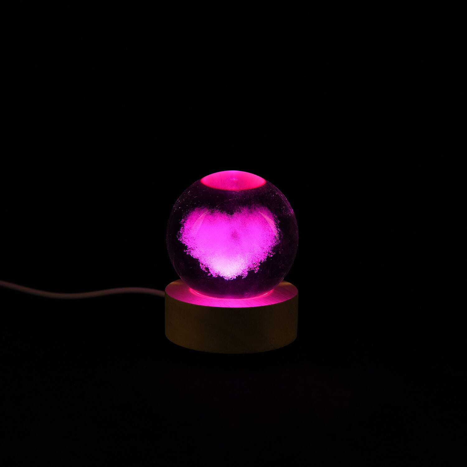 Livmore Heart Crystal Ball LED Light with Wooden Base Dia