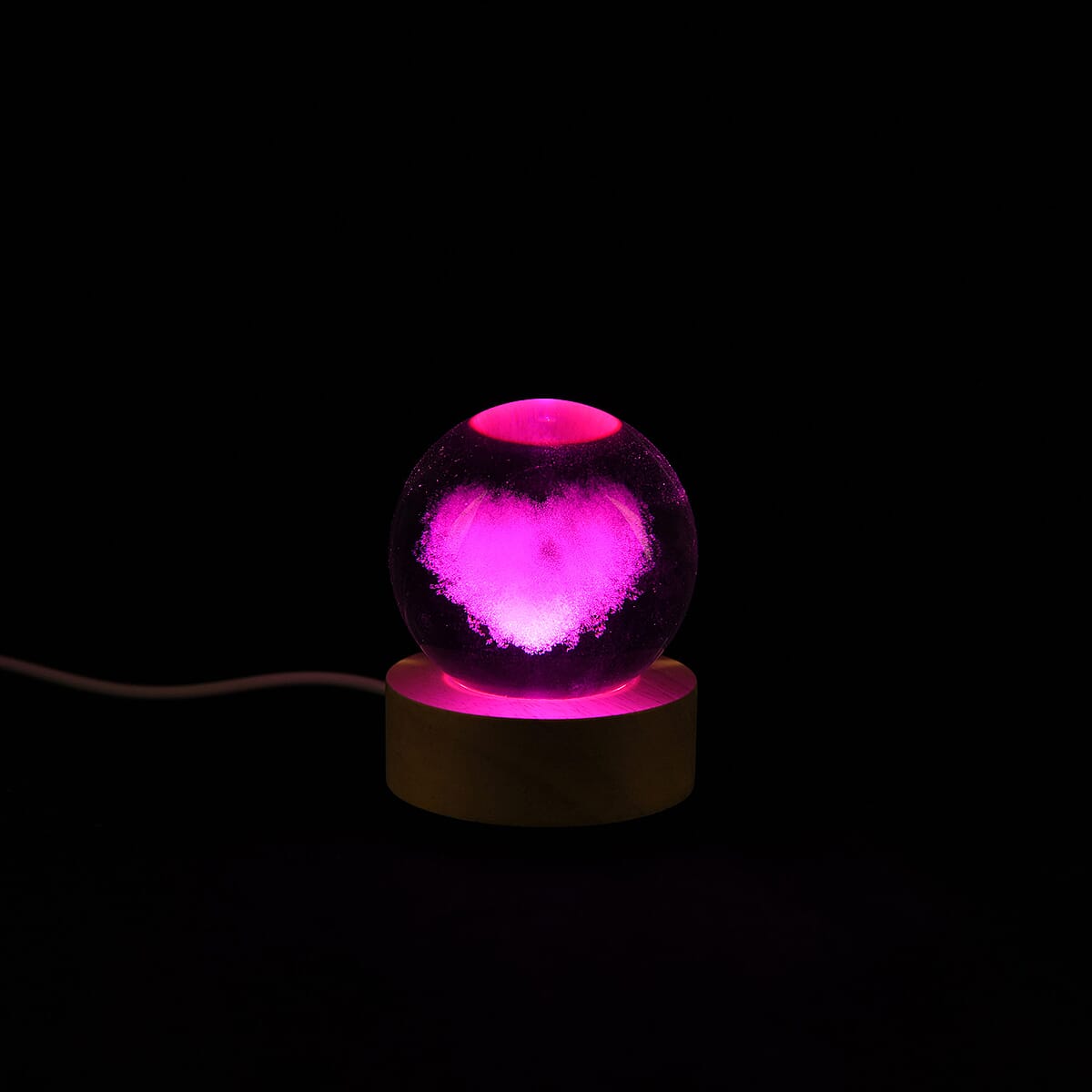 Livmore Heart Crystal Ball LED Light with Wooden Base Dia image number 4