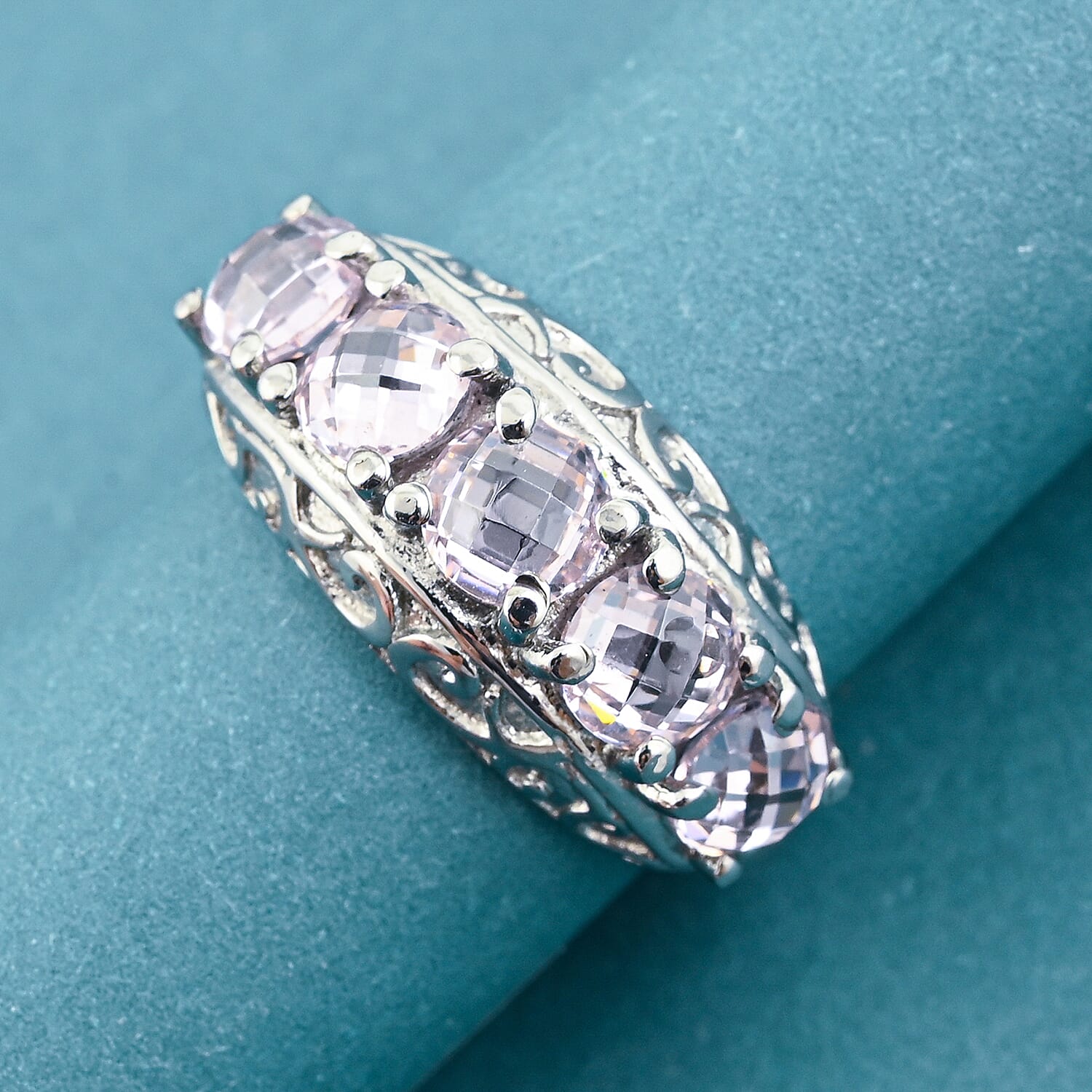 EverTrue Simulated Pink Diamond Ring in Stainless Steel (Size 6.0)