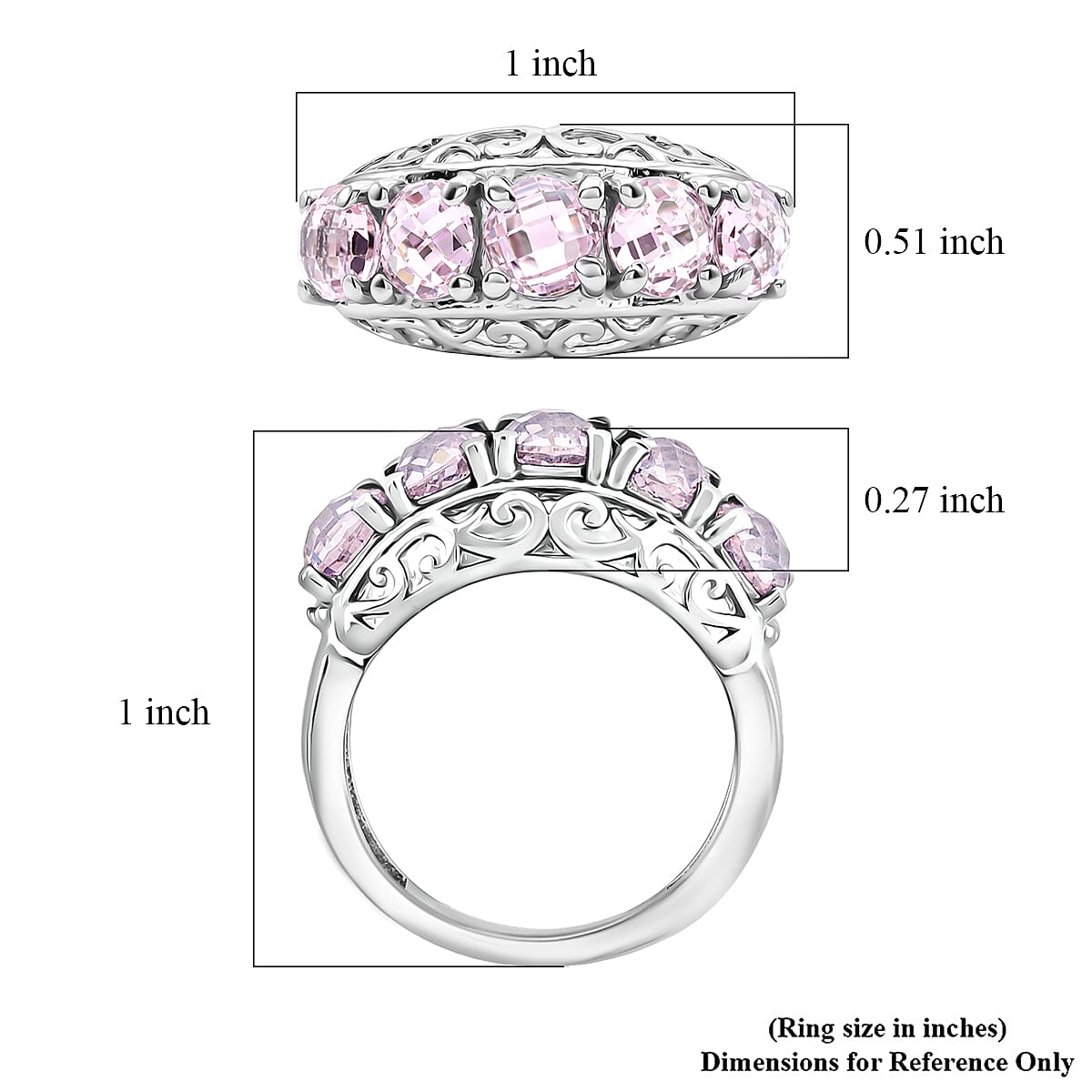 EverTrue Simulated Pink Diamond Ring in Stainless Steel (Size 6.0)