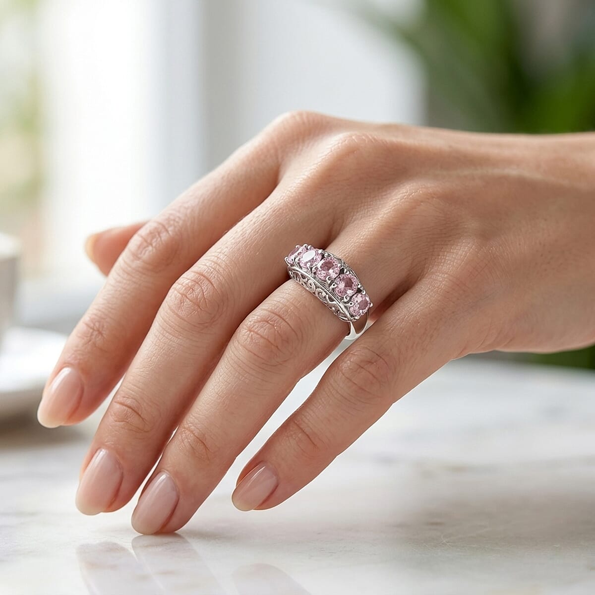 EverTrue Simulated Pink Diamond Ring in Stainless Steel (Size 8.0) image number 2