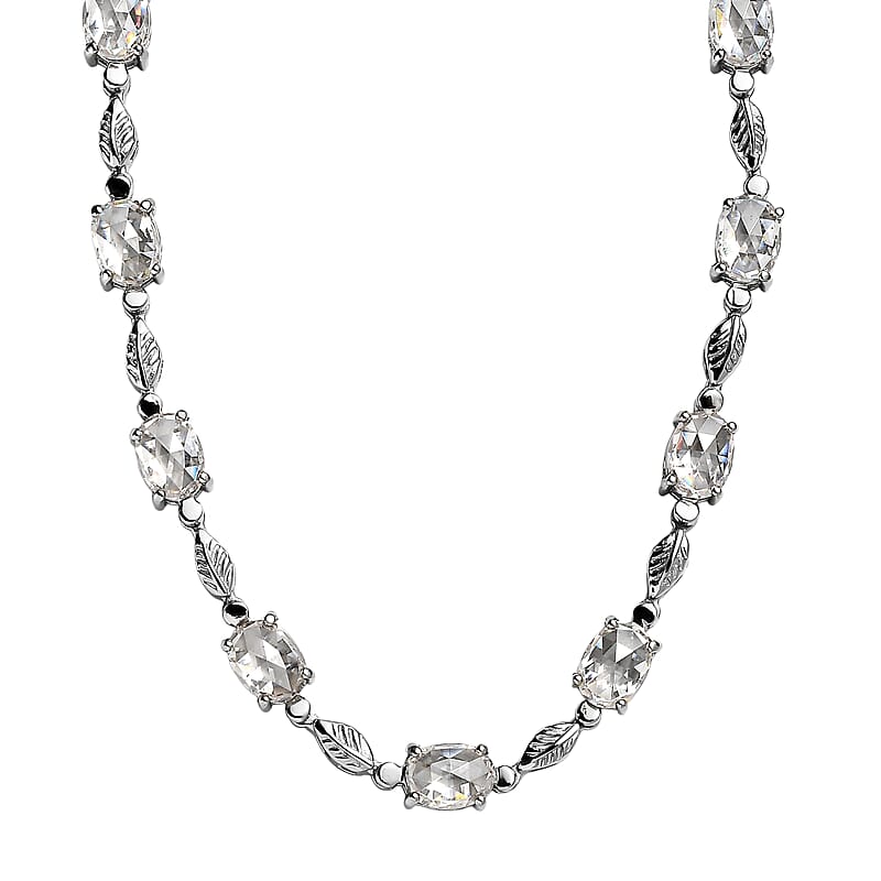 EverTrue Simulated Diamond Dewdrop Leaf Necklace in Stainless Steel 20 Inches