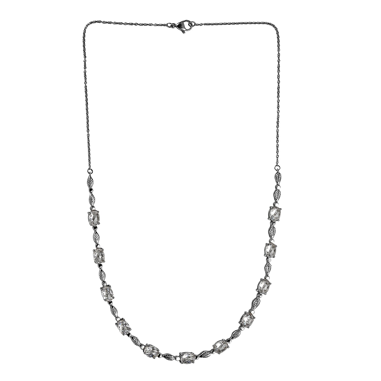 EverTrue Simulated Diamond Dewdrop Leaf Necklace in Stainless Steel 20 Inches
