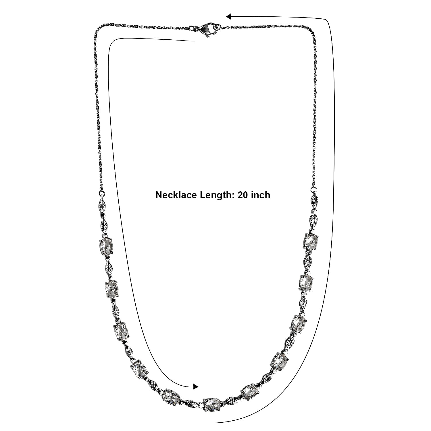 EverTrue Simulated Diamond Dewdrop Leaf Necklace in Stainless Steel 20 Inches