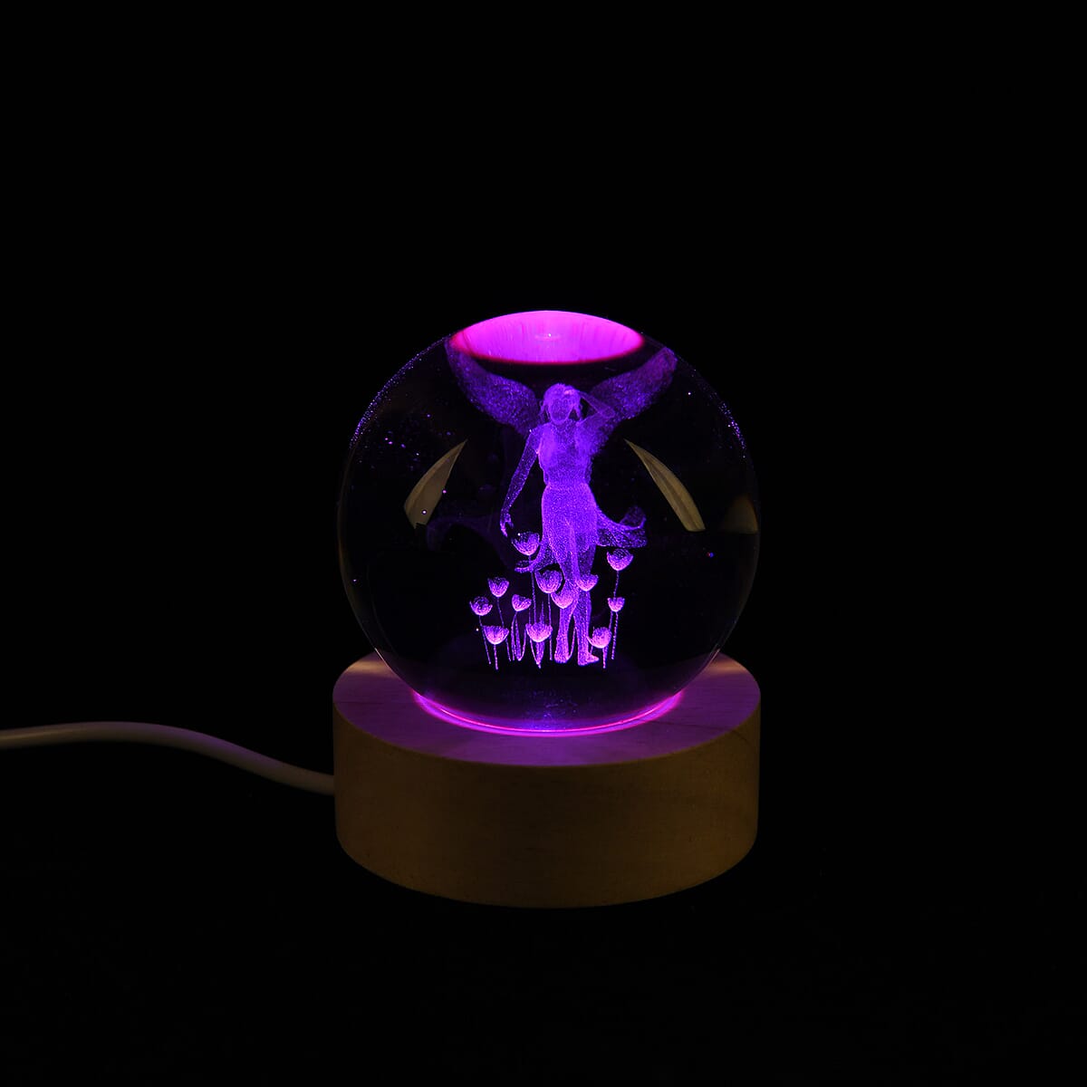 Livmore Fairy Crystal Ball LED Light with Wooden Base Dia image number 3