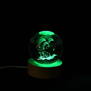 Livmore Dolphin Crystal Ball LED Light with Wooden Base Dia