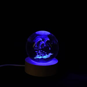 Livmore Dolphin Crystal Ball LED Light with Wooden Base Dia