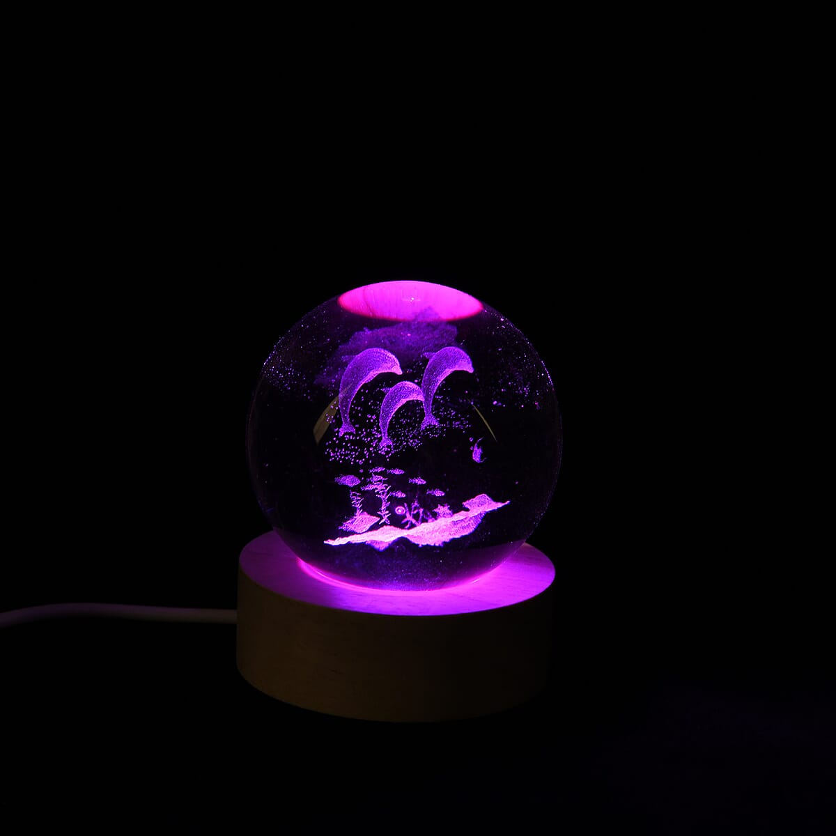 Livmore Dolphin Crystal Ball LED Light with Wooden Base Dia image number 4