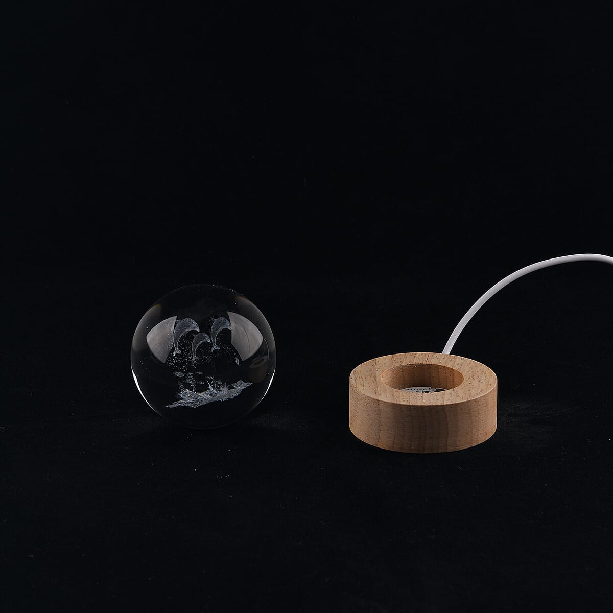 Livmore Dolphin Crystal Ball LED Light with Wooden Base Dia image number 5