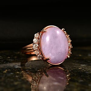 EverTrue Kunzite, White Zircon Ring in 18K RG Plated (Size 10.0) 12.20 ctw