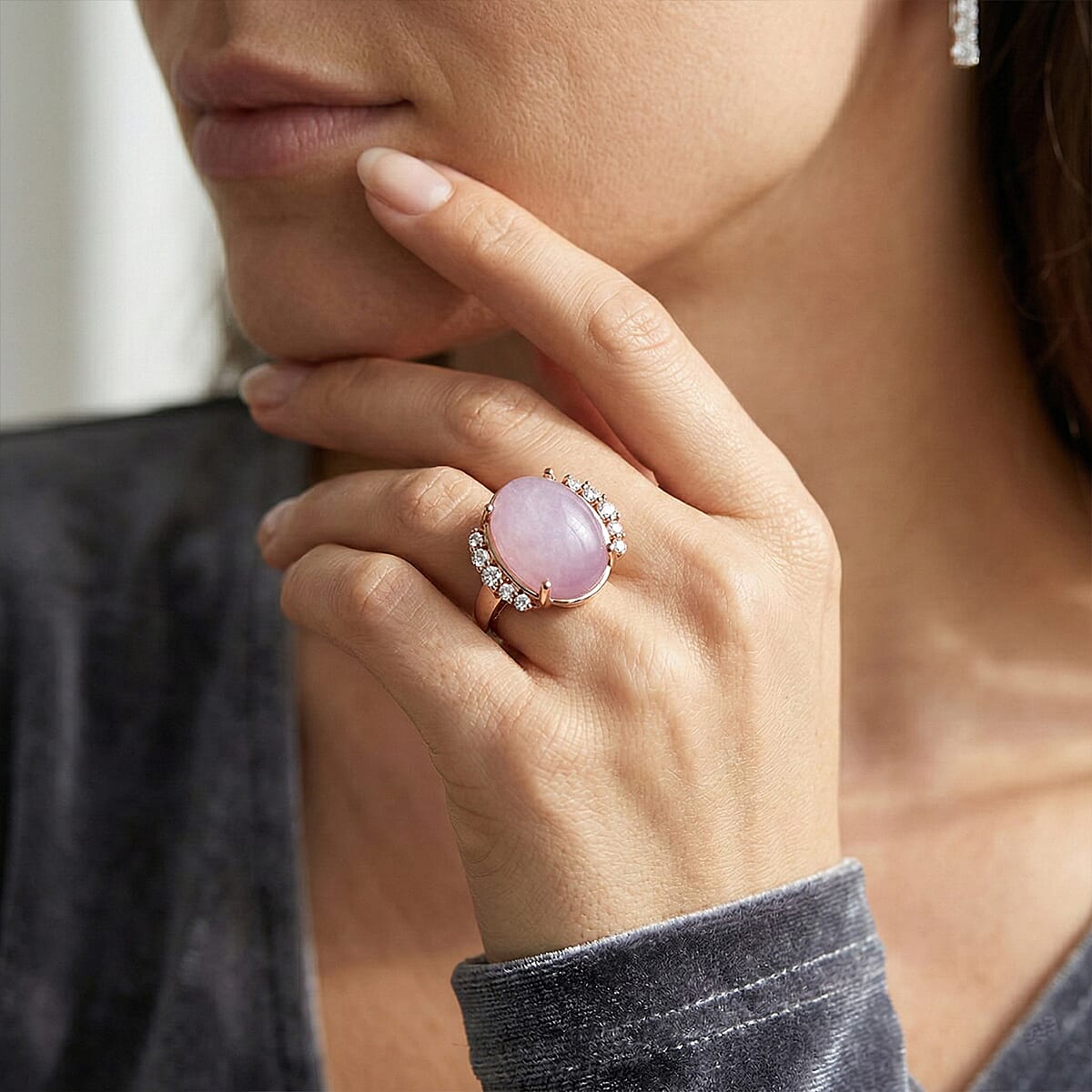 EverTrue Kunzite, White Zircon Ring in 18K RG Plated (Size 10.0) 12.20 ctw image number 2