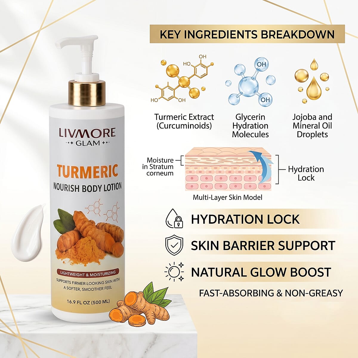 Livmore Turmeric Moisturizing the Skin Body Lotion - White image number 4