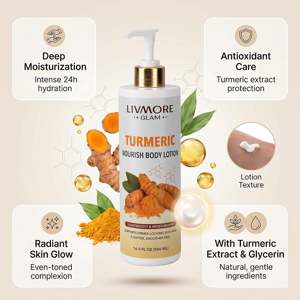 Livmore Turmeric Moisturizing the Skin Body Lotion - White image number 6