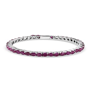 D'Joy Royal Ruby 13.15 ctw Flexible Bangle Bracelet in Rhodium Over Sterling Silver (7.25 In)
