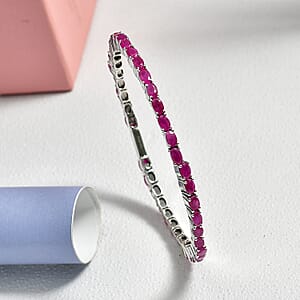 D'Joy Royal Ruby 13.15 ctw Flexible Bangle Bracelet in Rhodium Over Sterling Silver (7.25 In)