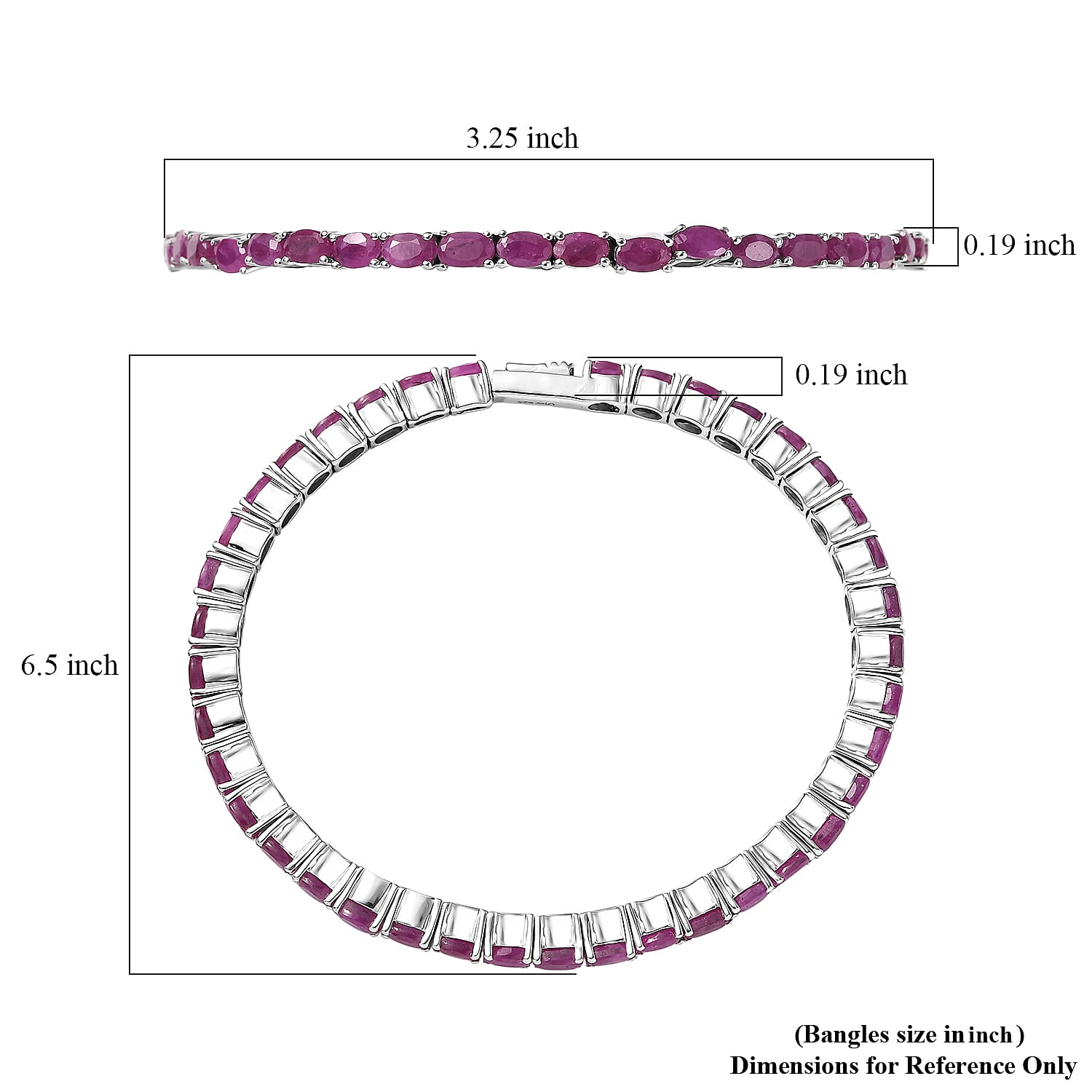 D'Joy Royal Ruby 13.15 ctw Flexible Bangle Bracelet in Rhodium Over Sterling Silver (7.25 In)