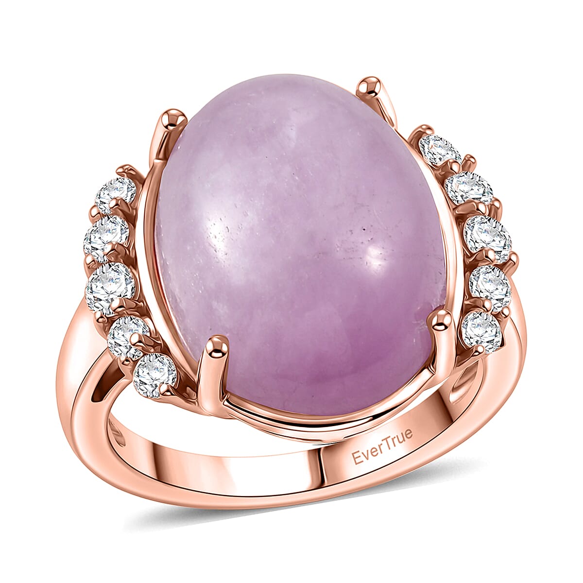 EverTrue Kunzite , White Zircon Main Stone With Side Stone Ring in 18K RG Plated 12.02 ctw (Size 6) 12.02 ctw