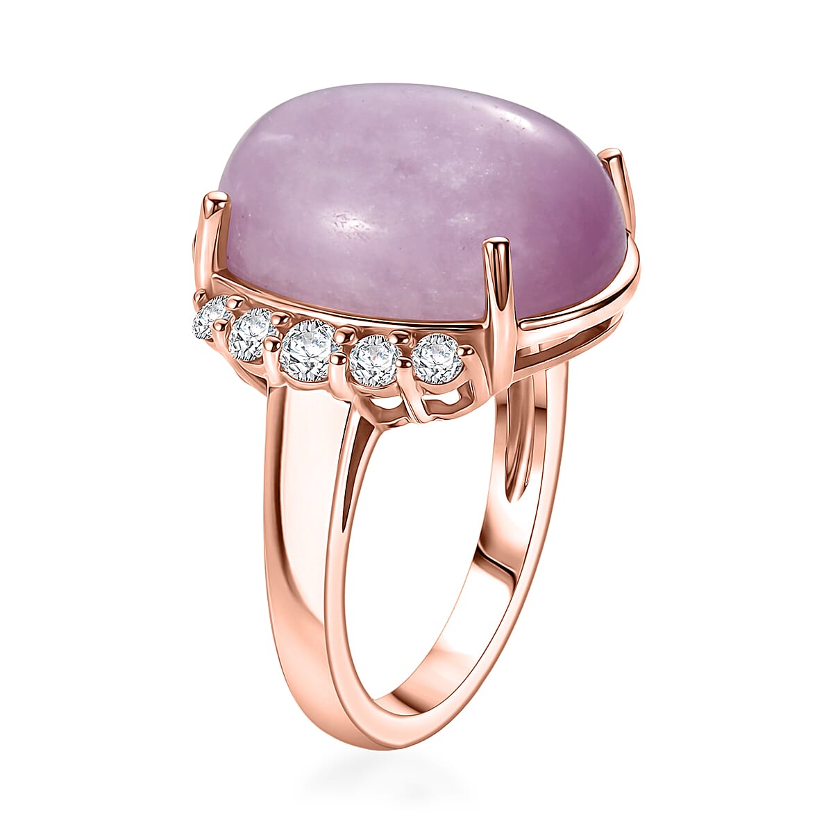EverTrue Kunzite , White Zircon Main Stone With Side Stone Ring in 18K RG Plated 12.02 ctw (Size 6) 12.02 ctw