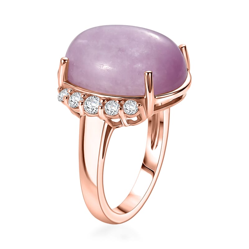 EverTrue Kunzite , White Zircon Main Stone With Side Stone Ring in 18K RG Plated 12.02 ctw (Size 6) 12.02 ctw