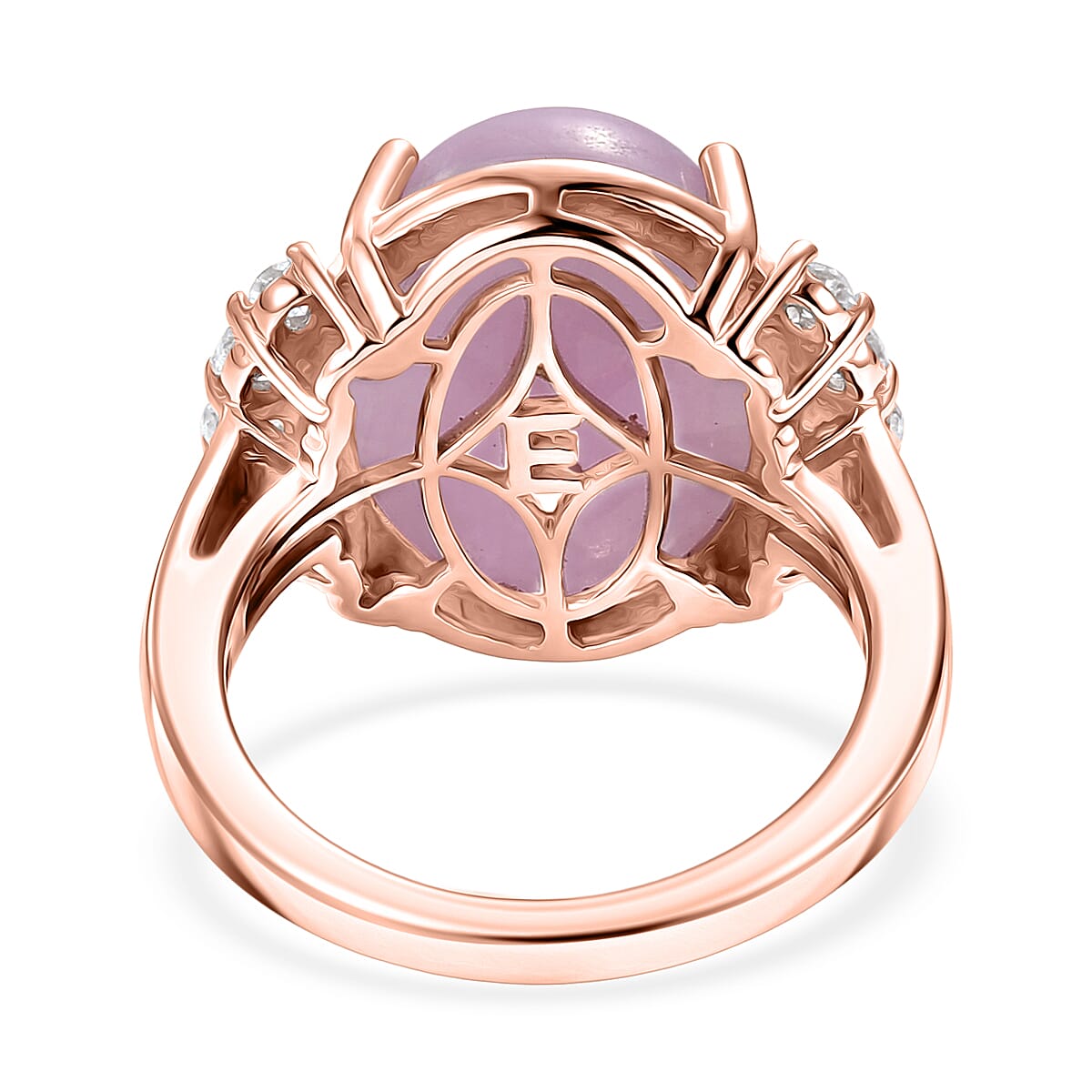 EverTrue Kunzite , White Zircon Main Stone With Side Stone Ring in 18K RG Plated 12.02 ctw (Size 6) 12.02 ctw