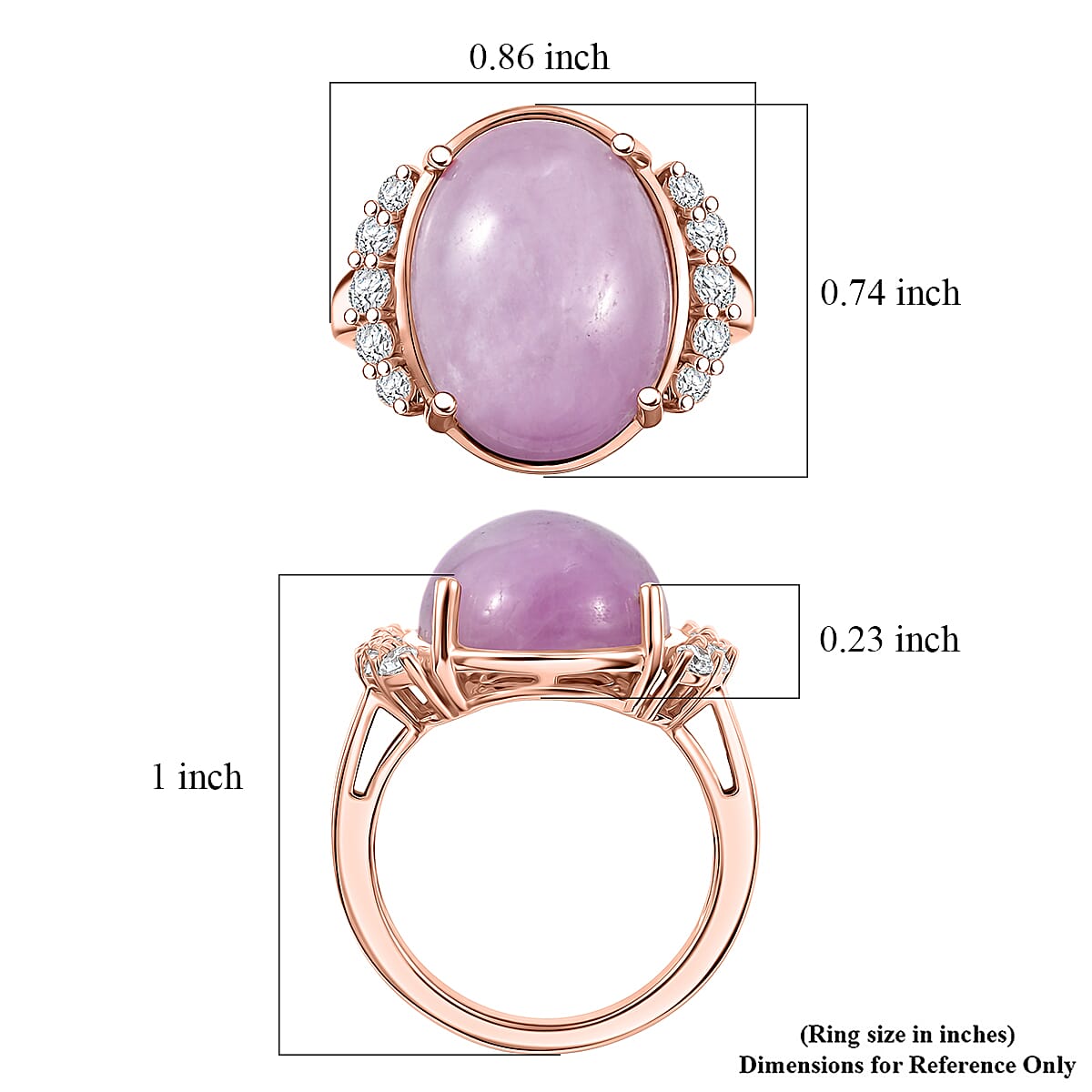 EverTrue Kunzite , White Zircon Main Stone With Side Stone Ring in 18K RG Plated 12.02 ctw (Size 6) 12.02 ctw