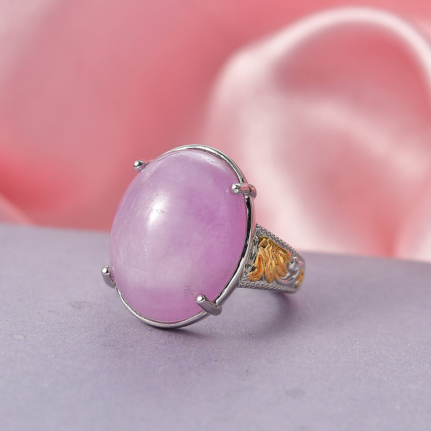 EverTrue Kunzite 22.65 ctw Enchanted Garden Ring in 18K YG Plated and Platinum Bond (Size 9.0)