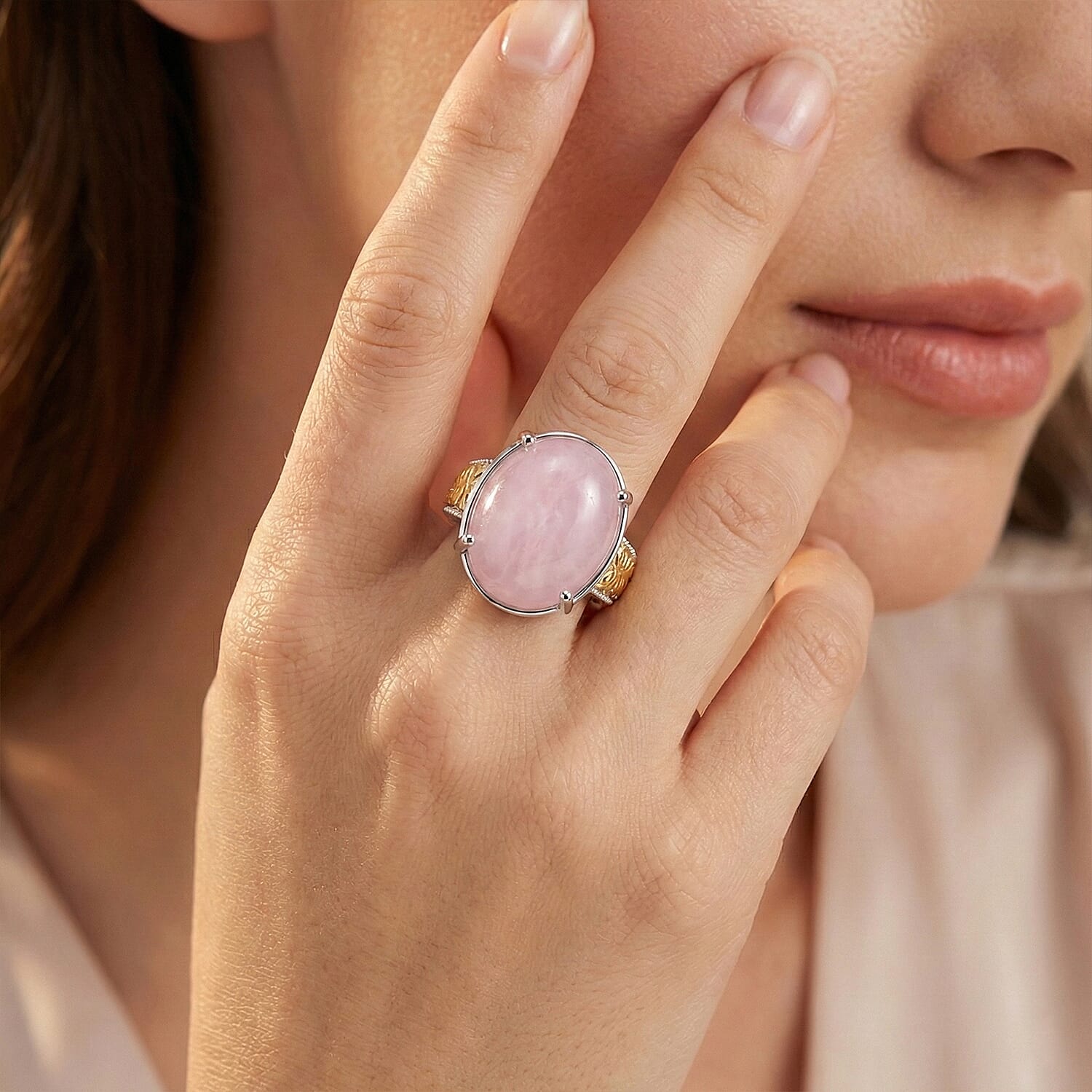 EverTrue Kunzite 22.65 ctw Enchanted Garden Ring in 18K YG Plated and Platinum Bond (Size 9.0)