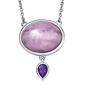 EverTrue Kunzite and African Amethyst 23.10 ctw Necklace (18-20 Inches) in Platinum Bond