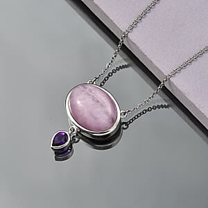 EverTrue Kunzite and African Amethyst 23.10 ctw Necklace (18-20 Inches) in Platinum Bond