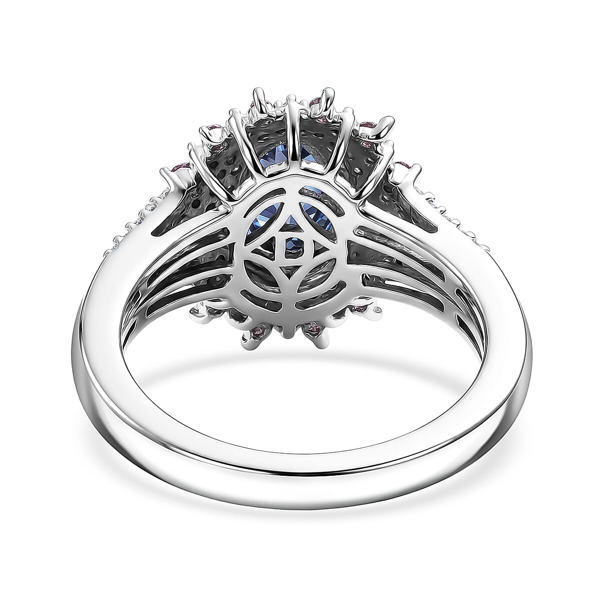 D'Joy Premium Tanzanite and Multi Gemstone 1.40 ctw Floral Bloom Ring in Rhodium Over Sterling Silver (Size 10.0) image number 4