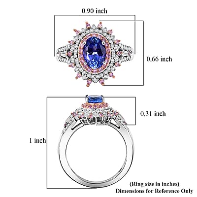 D'Joy Premium Tanzanite and Multi Gemstone 1.40 ctw Floral Bloom Ring in Rhodium Over Sterling Silver (Size  10.0)