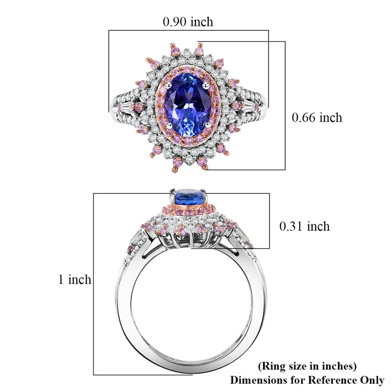 D'Joy Premium Tanzanite and Multi Gemstone 1.40 ctw Floral Bloom Ring in Rhodium Over Sterling Silver (Size  10.0)