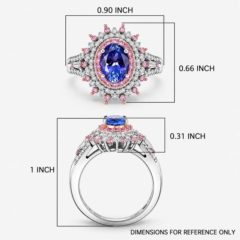 D'Joy Premium Tanzanite and Multi Gemstone 1.40 ctw Floral Bloom Ring in Rhodium Over Sterling Silver (Size  10.0)