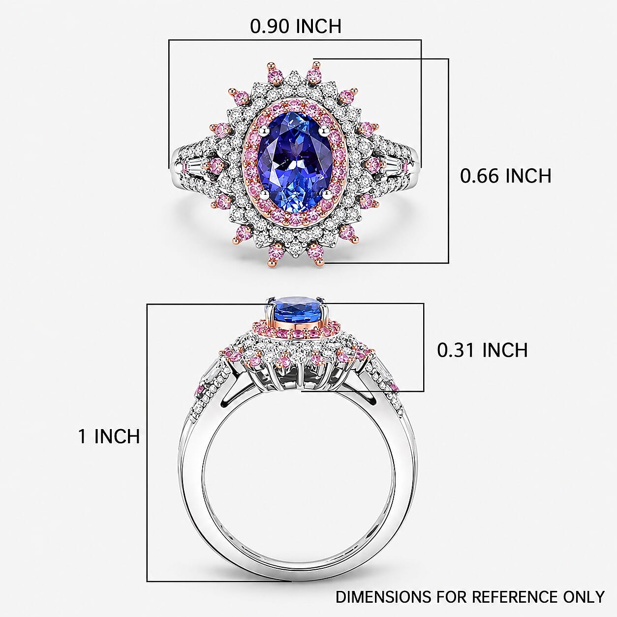 D'Joy Premium Tanzanite and Multi Gemstone 1.40 ctw Floral Bloom Ring in Rhodium Over Sterling Silver (Size  5.0)