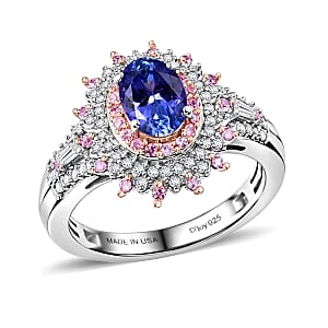 D'Joy Premium Tanzanite and Multi Gemstone 1.40 ctw Ring in Rhodium Over Sterling Silver (Size 7.0)