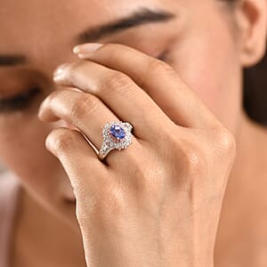 D'Joy Premium Tanzanite and Multi Gemstone 1.40 ctw Ring in Rhodium Over Sterling Silver (Size 7.0)