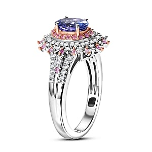 D'Joy Premium Tanzanite and Multi Gemstone 1.40 ctw Ring in Rhodium Over Sterling Silver (Size 7.0)
