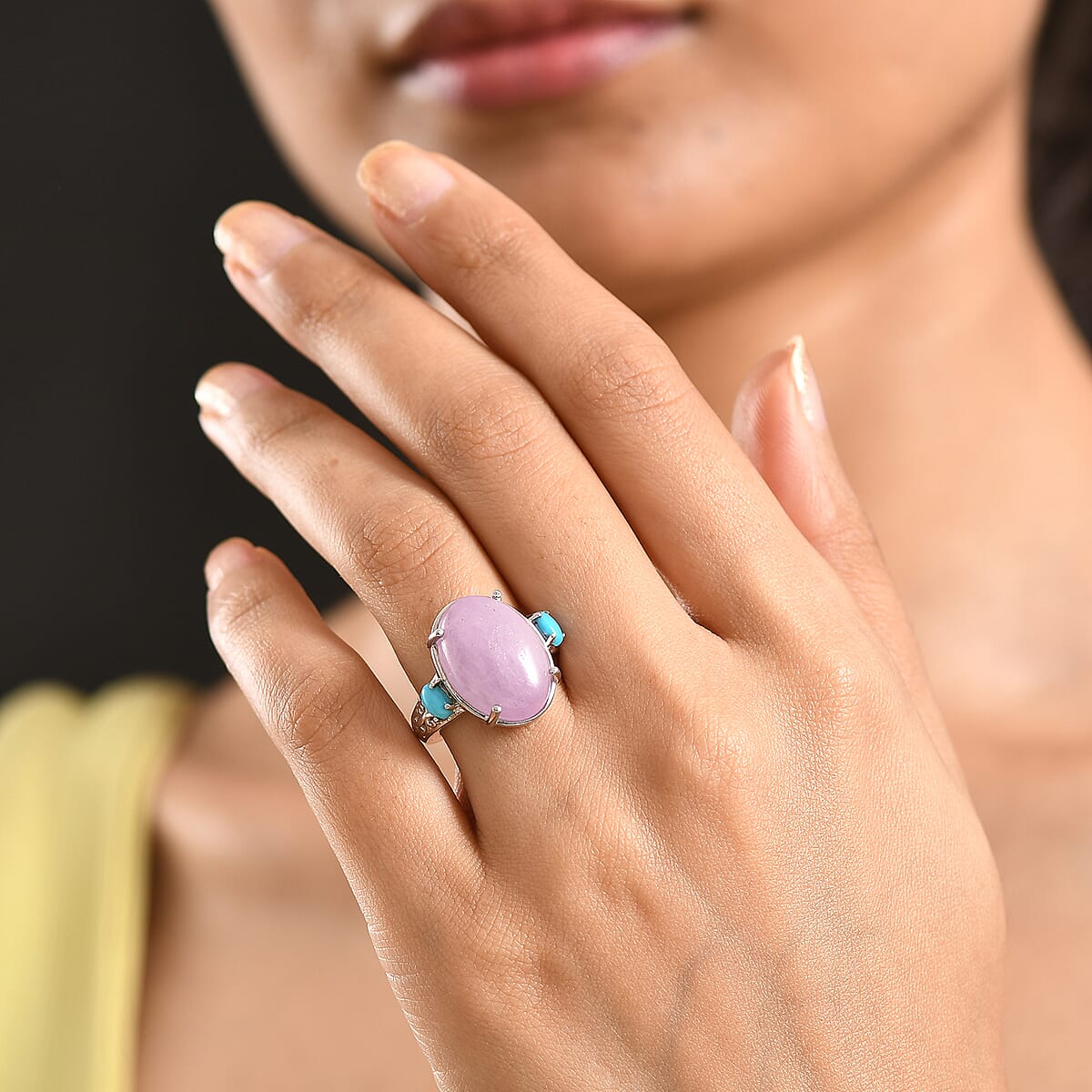 EverTrue Kunzite, Sleeping Beauty Turquoise Ring in Platinum Bond (Size 10.0) 15.00 ctw image number 2