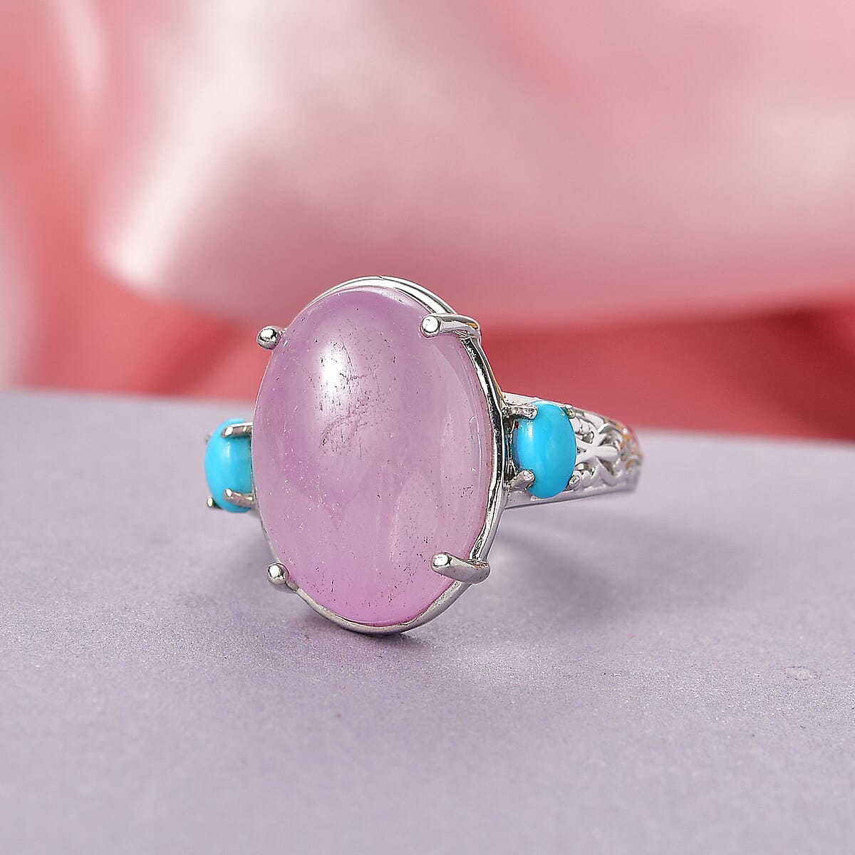 EverTrue Kunzite and Sleeping Beauty Turquoise 15.00 ctw Twilight Sky Ring in Platinum Bond (Size 7.0) image number 1