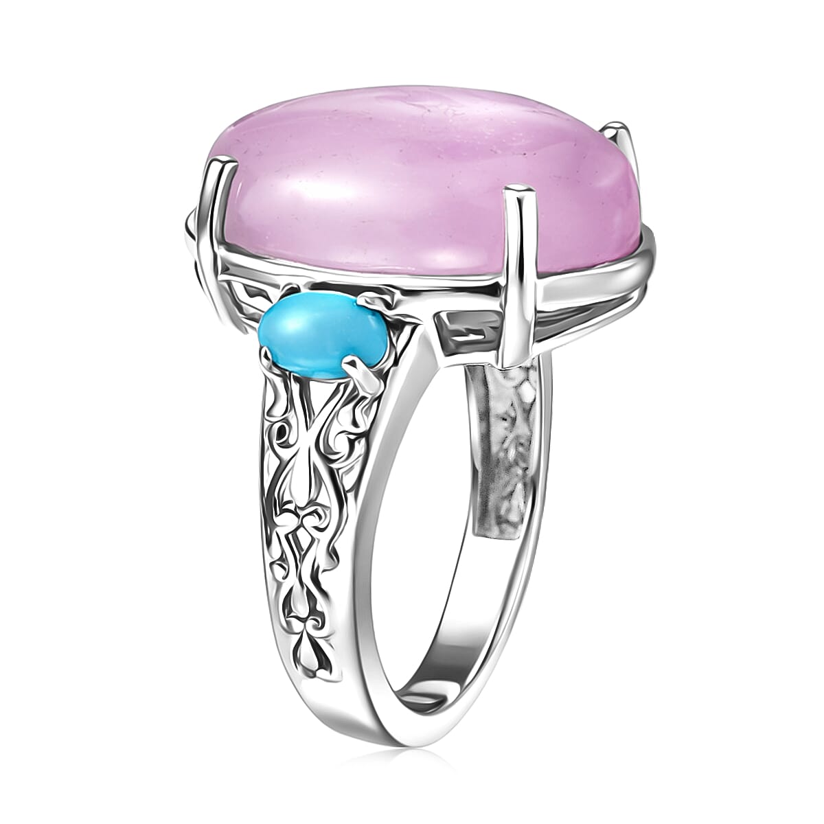 EverTrue Kunzite and Sleeping Beauty Turquoise 15.00 ctw Twilight Sky Ring in Platinum Bond (Size 7.0) image number 3