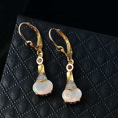 D'Joy Premium Ethiopian Welo Opal and Multi Gemstone 1.70 ctw Lever Back Earrings in Sterling Silver