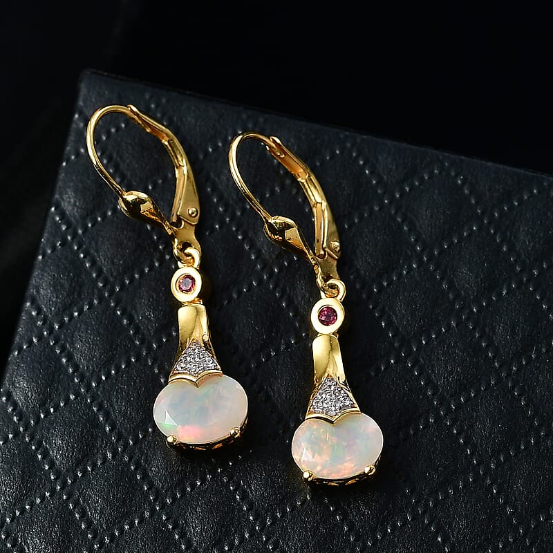D'Joy Premium Ethiopian Welo Opal and Multi Gemstone 1.70 ctw Lever Back Earrings in Sterling Silver