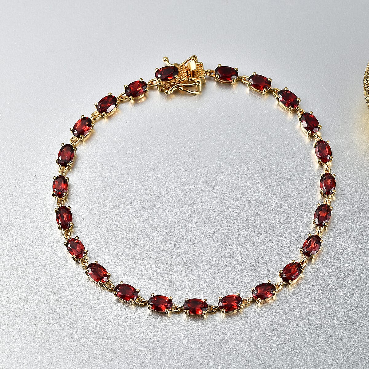 D'Joy Mozambique Garnet 12.60 ctw Flame Line Bracelet in 18K Vermeil Yellow Gold Over Sterling Silver (8.00 In) image number 1