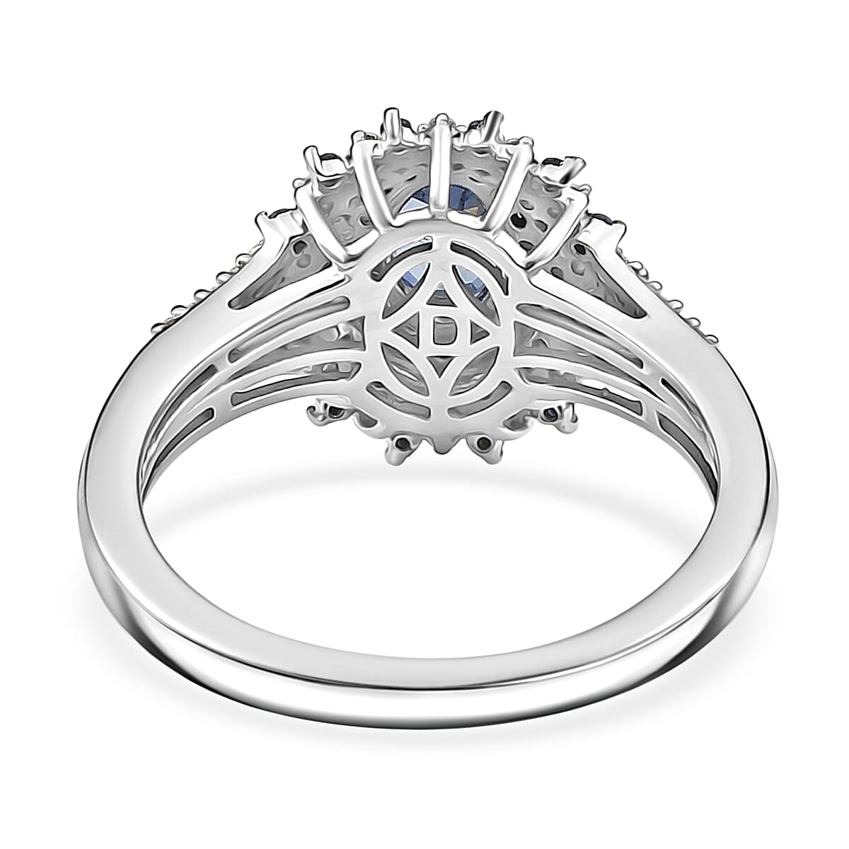D'Joy Premium Peacock Tanzanite and Multi Gemstone 1.35 ctw Floral Bloom Ring in Rhodium Over Sterling Silver (Size  10.0)