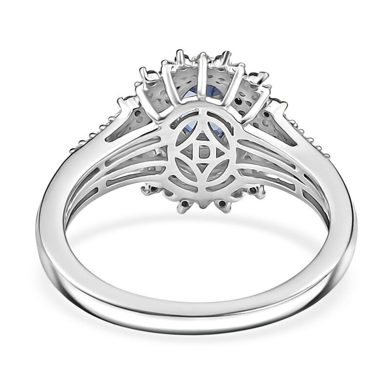 D'Joy Premium Peacock Tanzanite and Multi Gemstone 1.35 ctw Floral Bloom Ring in Rhodium Over Sterling Silver (Size  10.0)