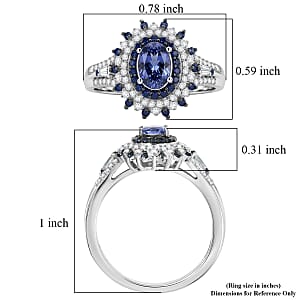 D'Joy Premium Peacock Tanzanite and Multi Gemstone 1.35 ctw Floral Bloom Ring in Rhodium Over Sterling Silver (Size  10.0)