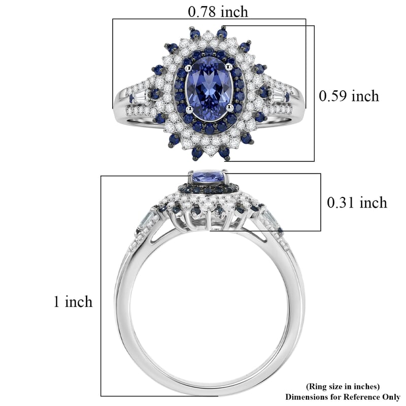 D'Joy Premium Peacock Tanzanite and Multi Gemstone 1.35 ctw Floral Bloom Ring in Rhodium Over Sterling Silver (Size  10.0)