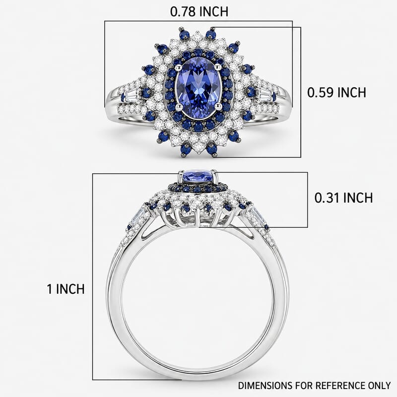 D'Joy Premium Peacock Tanzanite and Multi Gemstone 1.35 ctw Floral Bloom Ring in Rhodium Over Sterling Silver (Size  10.0)