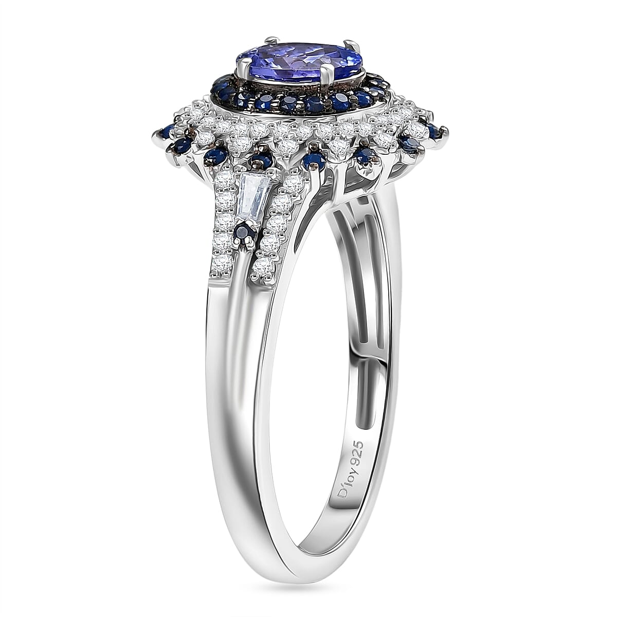 D'Joy Premium Peacock Tanzanite and Multi Gemstone 1.35 ctw Floral Bloom Ring in Rhodium Over Sterling Silver (Size 5.0) image number 2