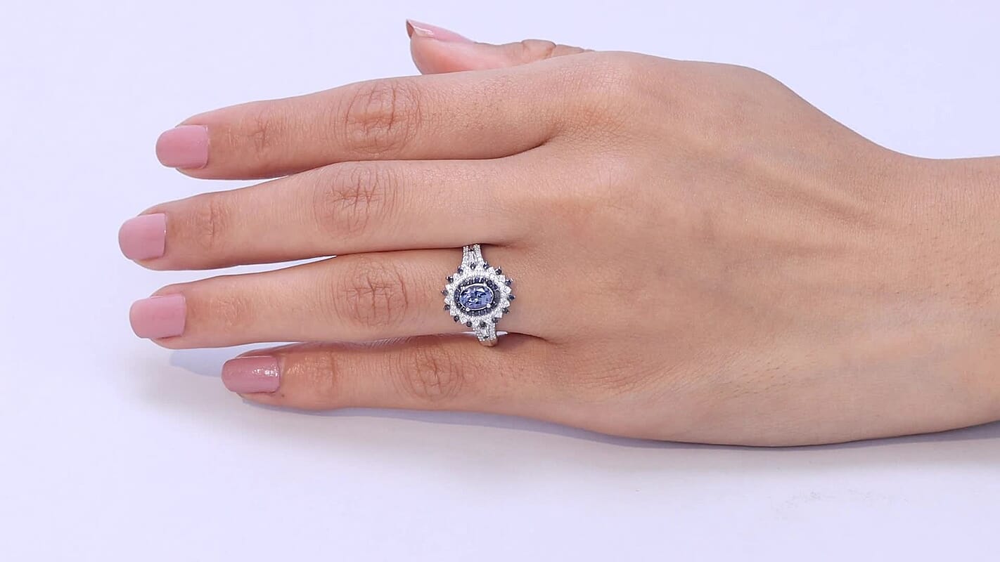 D'Joy Premium Tanzanite and Multi Gemstone 1.40 ctw Ring in Rhodium Over Sterling Silver (Size 10.0)